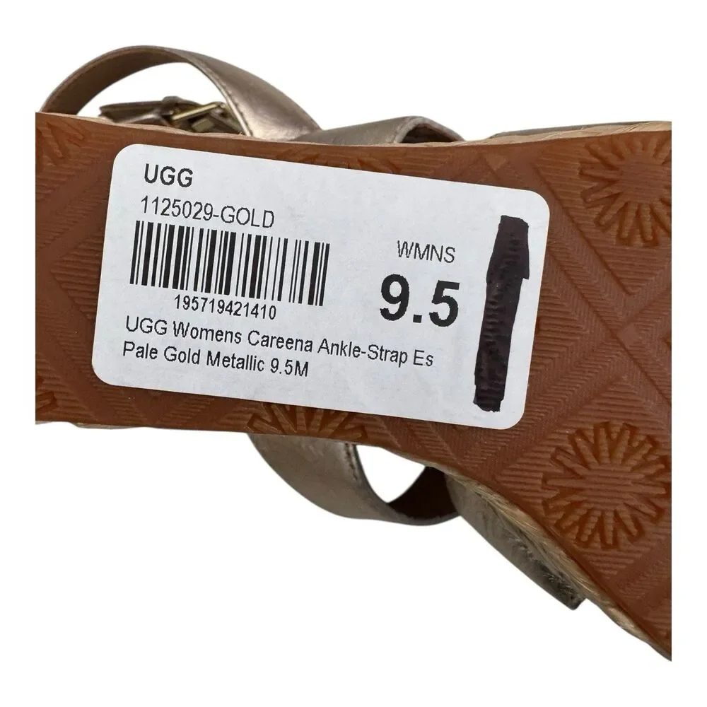 UGG Careena Ankle Strap Wedge Sandals‎ 1125209 Women’s 9.5 Pale Gold Metallic